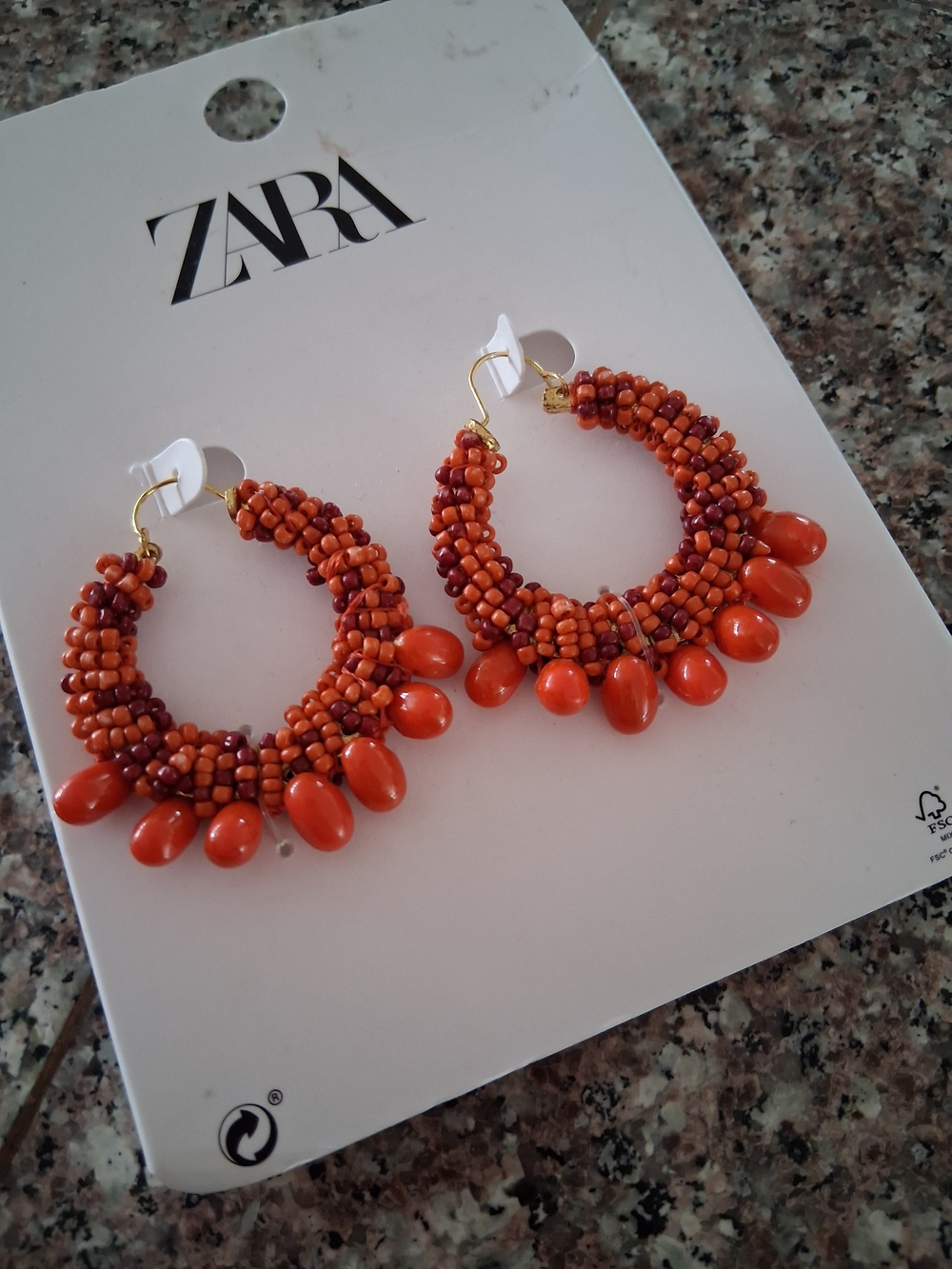 ZARA Orange Beaded Hoop Earrings.New
